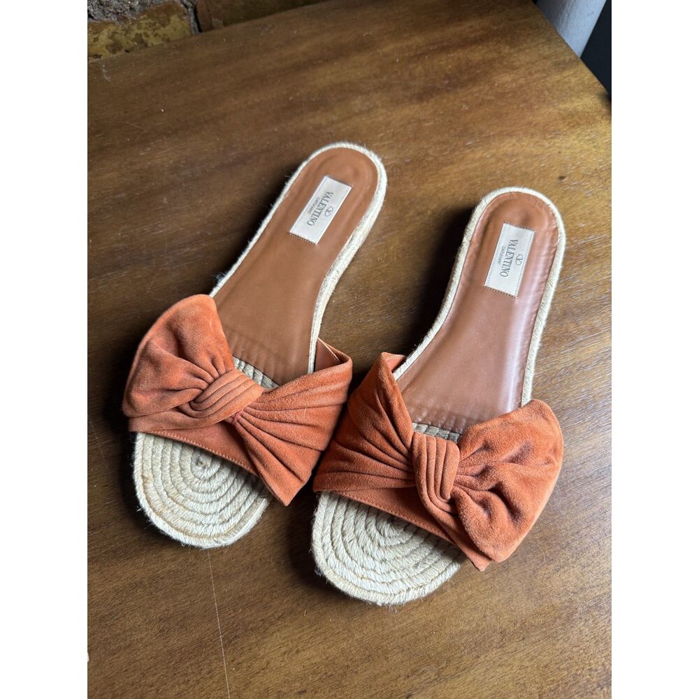 Valentino Garavani Tropical Bow Suede Espadrille Slide Sandals Size 40